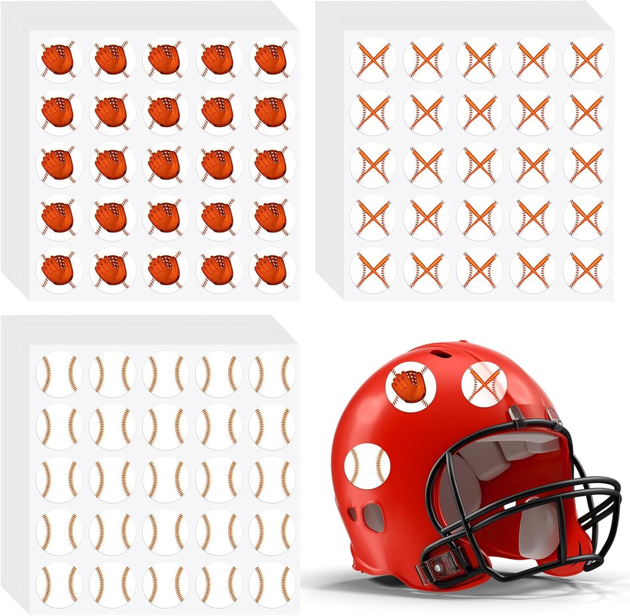 600 Pcs Baseball Helmet Stickers, 24 Sheets 1.18 Inch Self Adhesive Softball Helmet Decals Award Decals Baseball Accessories for Laptops, Scrapbook, Sport Party